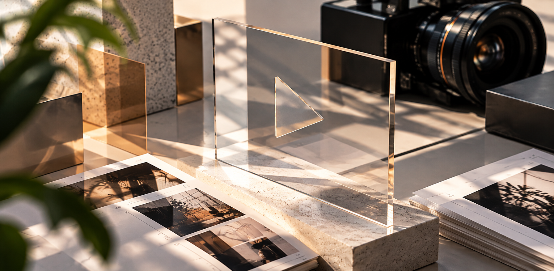 Sunlit Glass Play Button Studio
